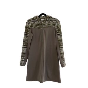 Athleta Brown Multi Fair Isle Hoodie Zip Pocket Long Sleeve Sweatshirt Dress